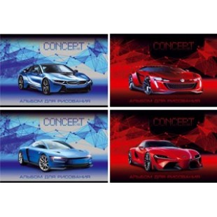 Альбом д/рис А4 12л скрепка, обложка картон, офсет 100 г/м2, Concept Car (4 вида)