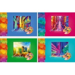 Альбом д/рис А4 24л скрепка, обложка картон, офсет 100 г/м2, Красочный город (4вида)