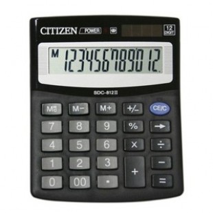 Калькулятор Citizen настол малый 12р, 2-е питание, черный пластик, 125х100х34мм