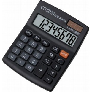 Калькулятор Citizen настол малый 08р, 2-е питание, черный пластик, 131х102х18мм