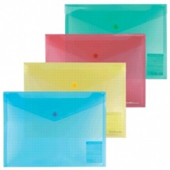 Папка-конверт пластиковая с кнопкой В5, прозрачная, цвет ассорти, "диагональ", ENVELOPE FOLDER