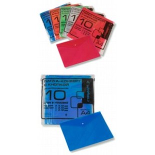 Папка-конверт пластиковая с кнопкой А4, 0.10мм, тиснение, цвет синий (PK100blu)