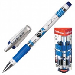 Ручка гел EK Robogel, 0.5мм, корпус серебр/синий с рисунком, резин/наклад, метал/наконеч, ИГЛА СИНИЙ