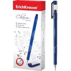 Ручка гел EK CHARM, 0.5мм, корпус синий с серебристым рисунком, метал/наконеч, колп/клип, ИГЛА СИНИЙ