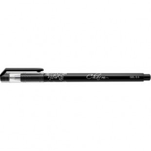 Ручка гел EK CHARM, 0.5мм, корпус черный с серебристым рисунком, метал/наконеч, колп/клип, ИГЛА ЧЕРН
