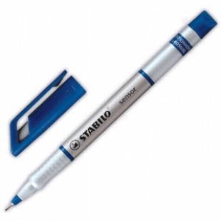 Ручка капиллярная 0,3мм Stabilo, серебристый/синий корпус, колпачек с клипом, цвет синий