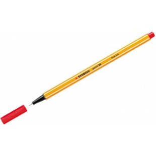 Ручка капиллярная 0,4мм Stabilo, желтый с белой полосой корпус, колпачек, цвет красный 