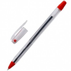 Ручка масл Crown, 0.7мм, корпус прозрач, колп/клип, КРАСНЫЙ