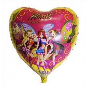 Шары воздушные 1шт,"Winx", сердце, фольга, 61см